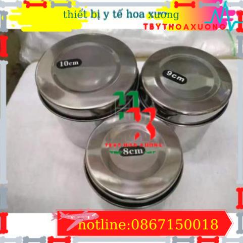 Hộp Inox Tròn Cỡ Trung Y Tế - Hộp Đựng Bông Gòn phi 8 , kích  thước 8,5x7cm