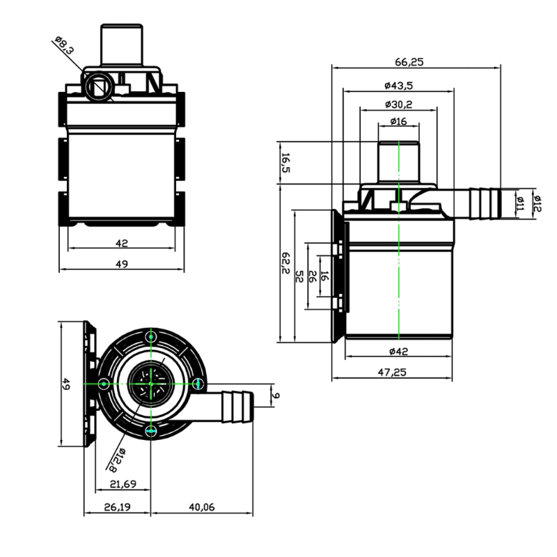 Máy bơm nước không chổi than năng lượng mặt trời 800L/H 5m DC 12V