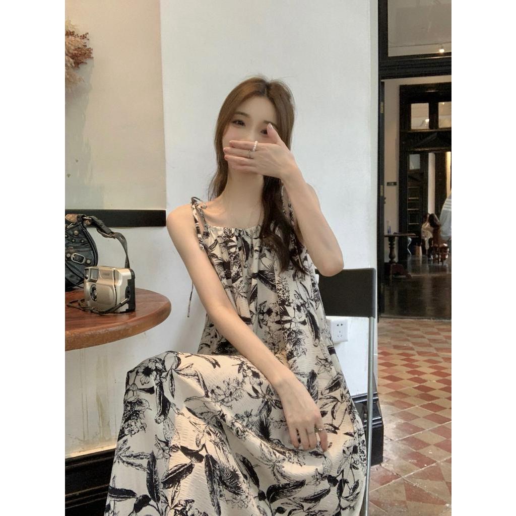 Đầm Hai Dây Xếp Ly In Họa Tiết Phong Cách Retro Hàn Quốc 63070