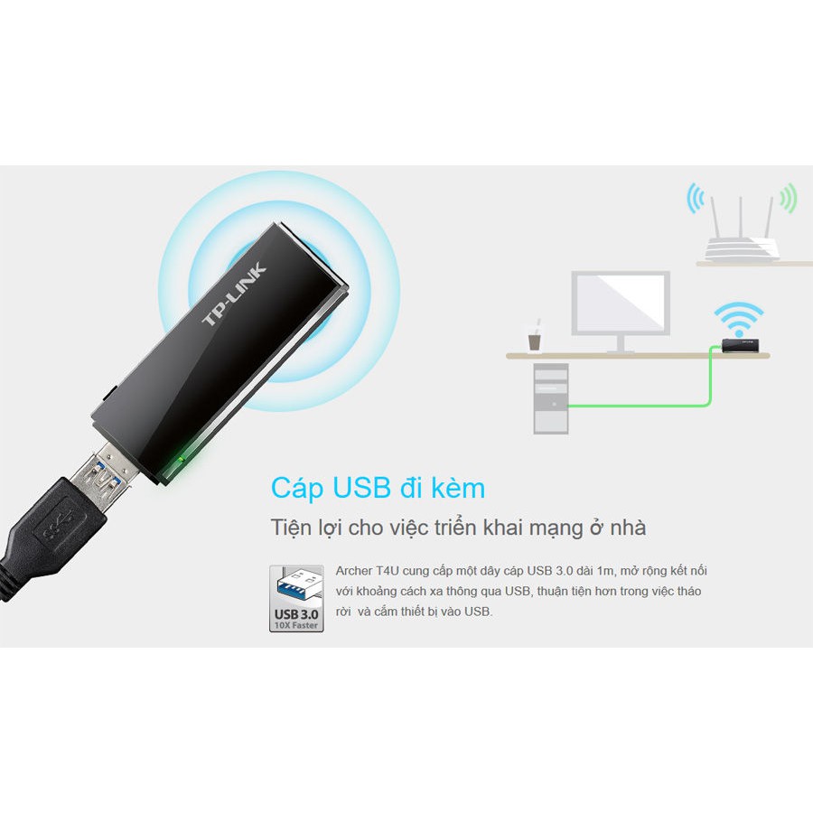 USB Wifi Tplink Archer T4U tốc độ cao chuẩn AC 1200Mbps | WebRaoVat - webraovat.net.vn