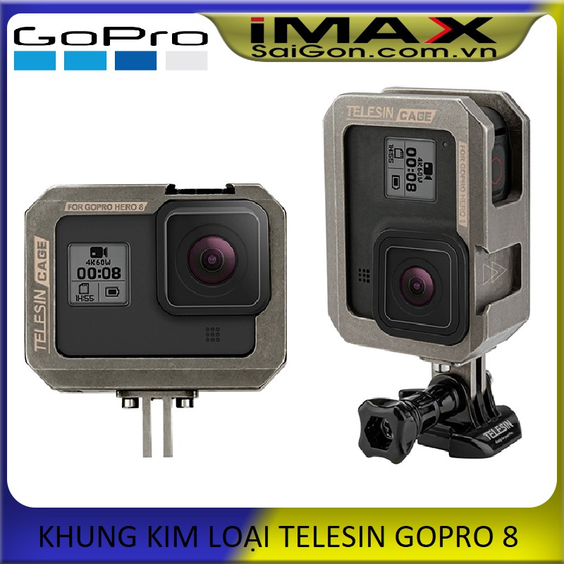 KHUNG KIM LOẠI TELESIN GOPRO HERO 8 CÓ FILTER, GÀI ĐÈN