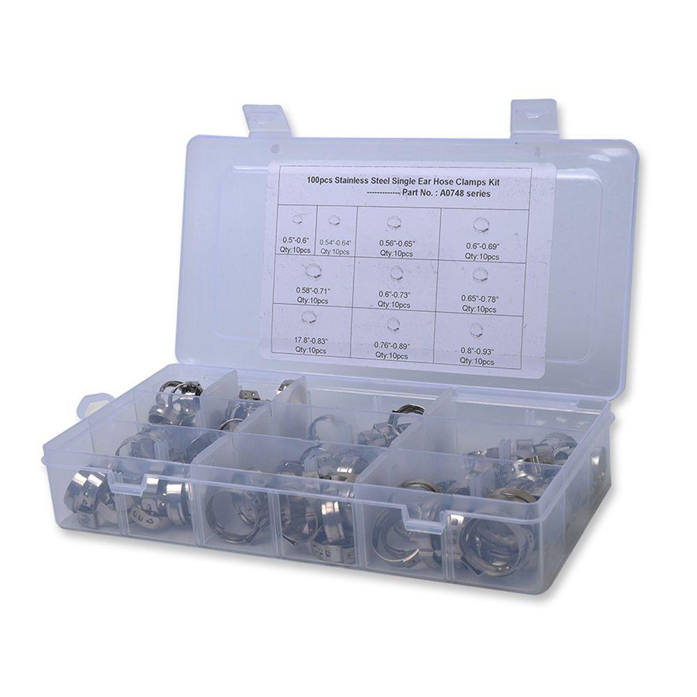 Hộp 100 Kẹp Ống Bằng Thép Không Gỉ Kèm Hộp Đựng Và 100 Vòng Đệm