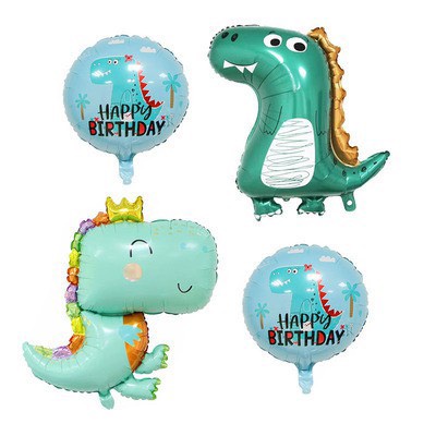 Set Bong Bóng Trang Trí Sinh Nhật Cho Bé Trai Chủ Đề Khủng Long KL01 Tông Xanh Lá