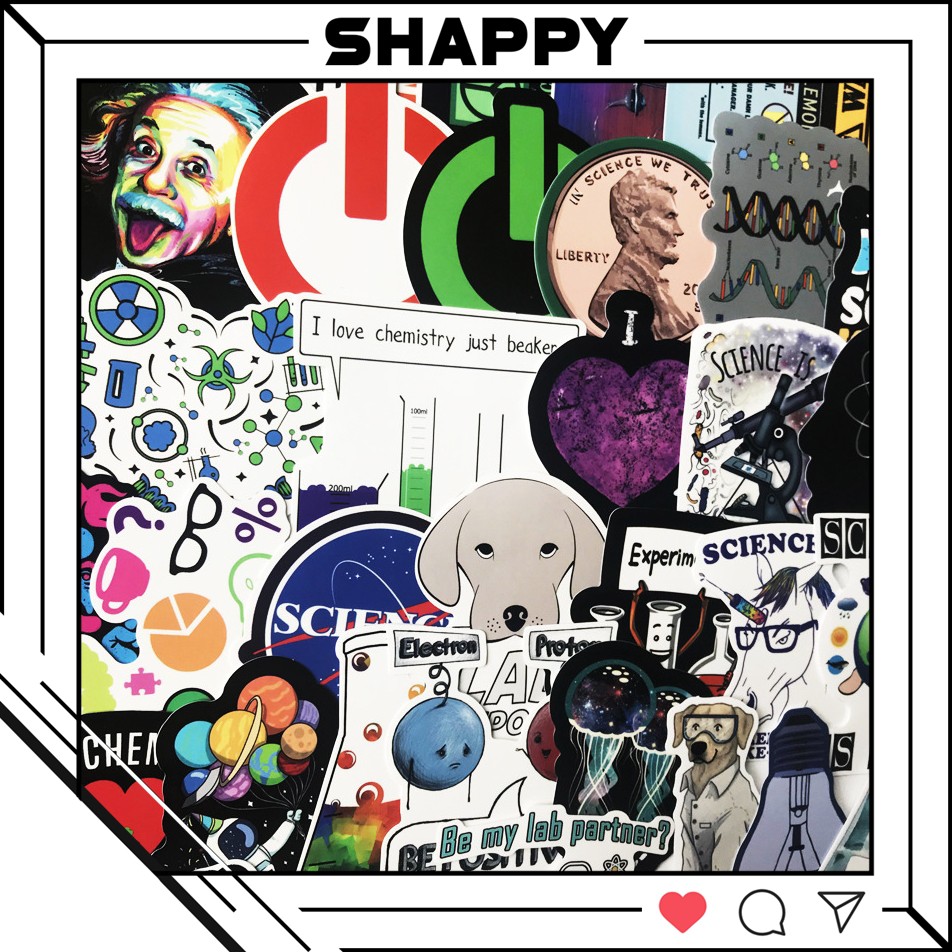 Sticker Dán Khoa Học PVC Chống Thấm Nước | Dán Laptop - Dán Nón Bảo Hiểm - Dán Xe - Dán Vali [Shappy Shop]