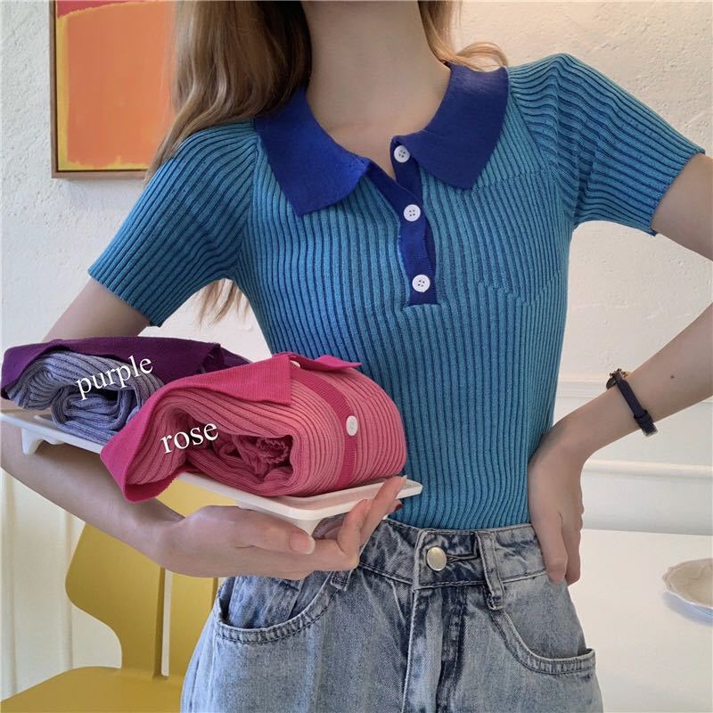 MS043 Áo polo len cổ Đức phối màu