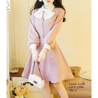 ĐẦM XÒE CỔ SƠ MI PHỐI NƠ TAY PHỒNG D2637145 ( k kèm nịt)