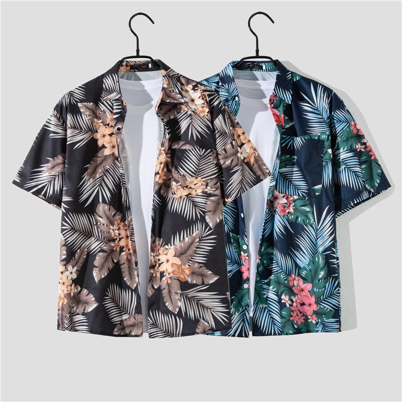 Áo Sơ Mi Tay Ngắn Dáng Rộng In Họa Tiết Hoa Phong Cách Hawaii Thời Trang Mùa Hè Cho Nam size M-3XL