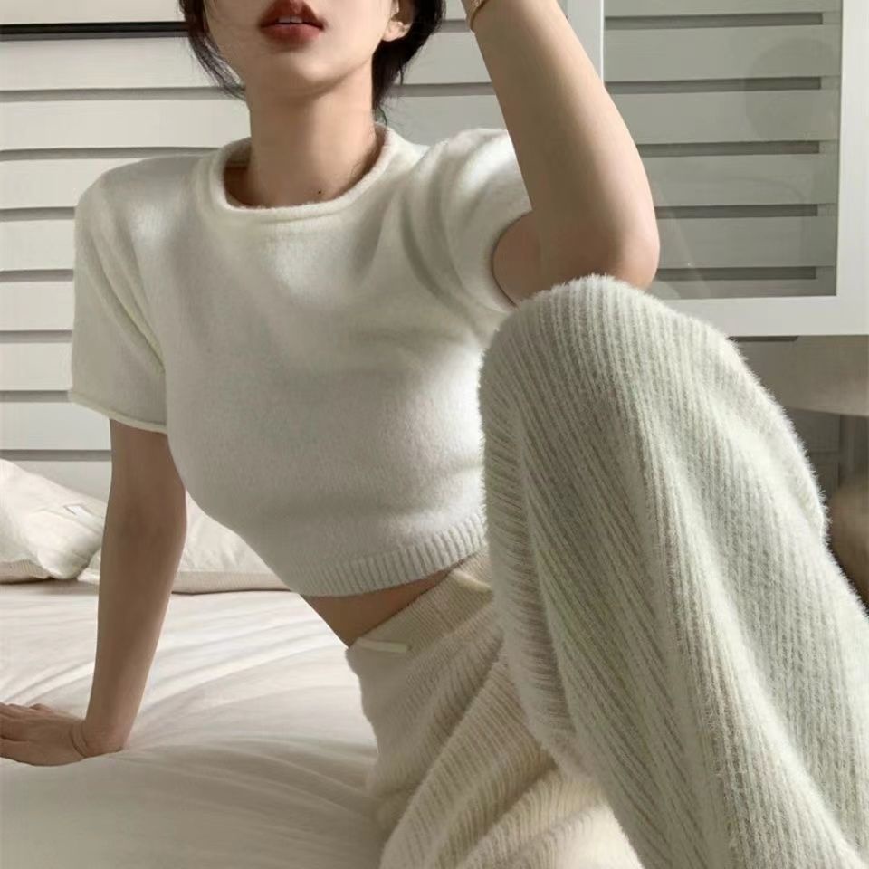 COZOK Áo Croptop Dệt Kim Tay Ngắn Thiết Kế Hở Lưng Quyến Rũ