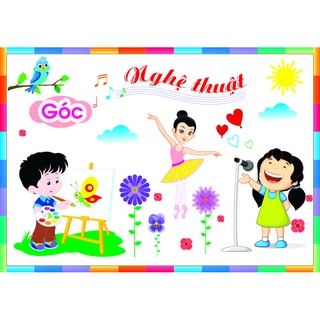 Tranh góc mầm non góc nghệ thuật trang trí lớp học decal dán tường 60x80cm, 100x80cm