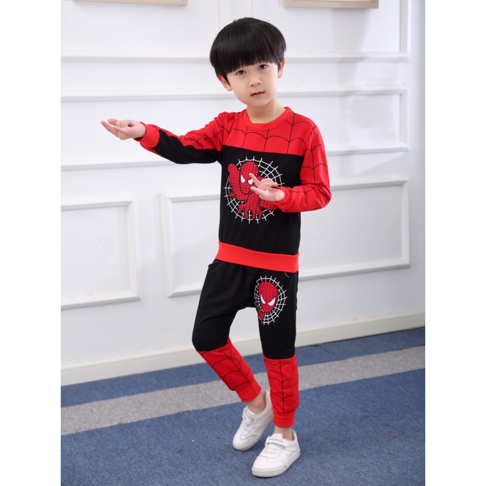 Set bộ quần áo thu đông cho bé trai THANH THỊNH 4-14 tuổi (14-45kg) mẫu Nhện. Thiết kế đẹp, đường may sắc nét. MA118