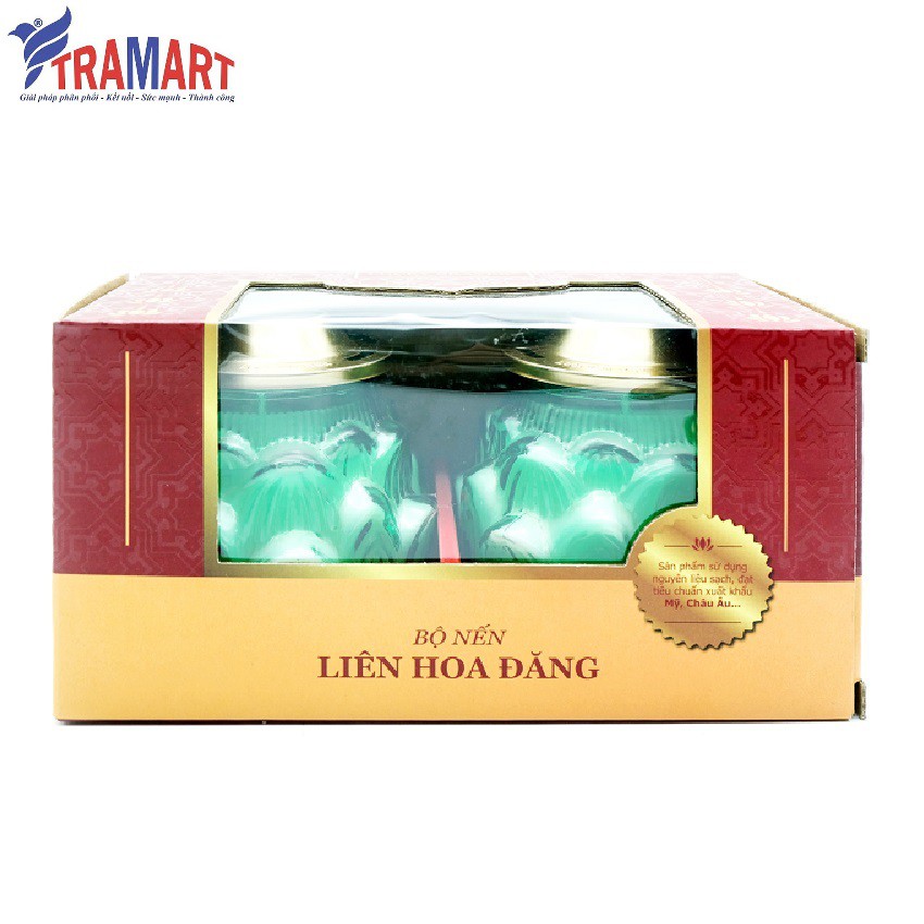 Bộ nến LIÊN HOA ĐĂNG - Hộp 2 hũ nến thơm hình hoa sen Lucky Prayer LUC6088 (Xanh lá)