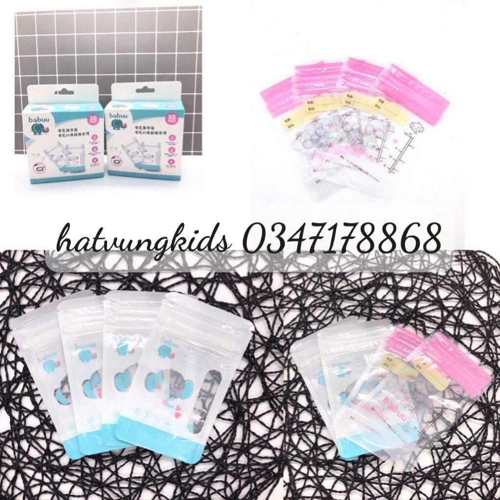( hộp 30 túi ) Túi trữ sữa 100ml 2 khóa zip in hình Babuu
