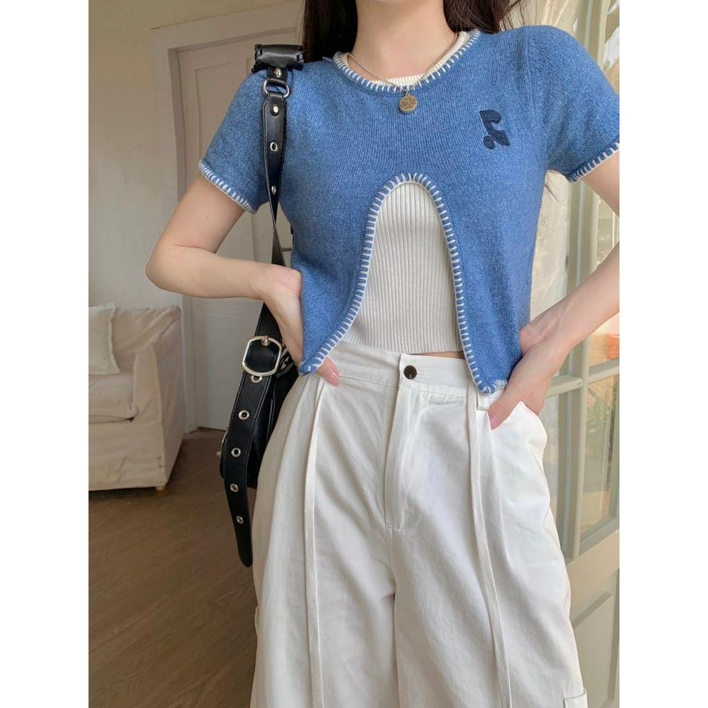 Áo Thun Dệt Kim Ngắn Tay Thời Trang Dạo Phố Cá Tính 61378