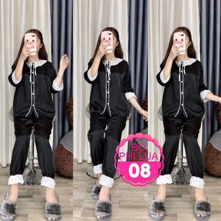 Đồ bộ nữ phi lụa phối ren phi lụa 08