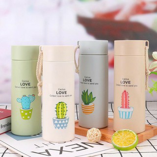 Bình đựng nước lõi thủy tinh LOẠI ĐẸP họa tiết xương rồng dễ thương dung tích 400ml