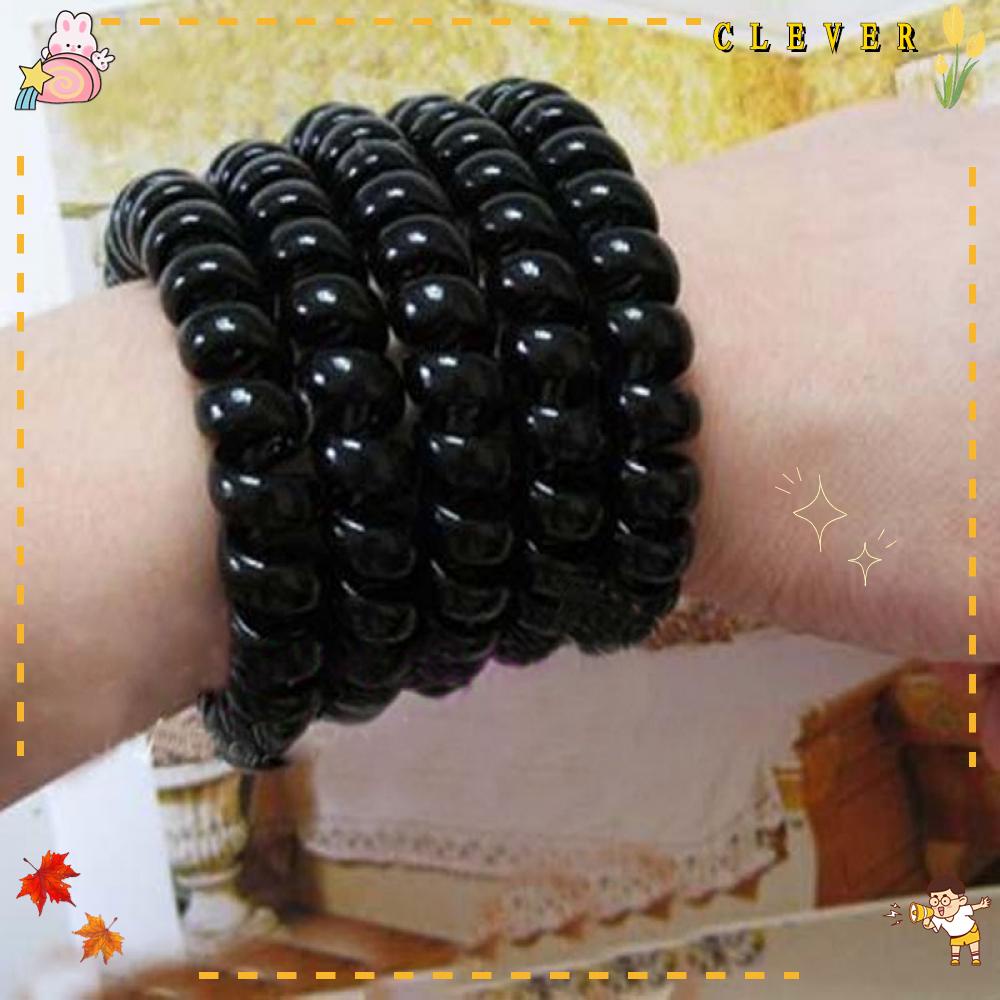 CLEVER Durable Hot Black Elastic Extendable Girls Rubber Telephone Wire Hair Ties 5pcs