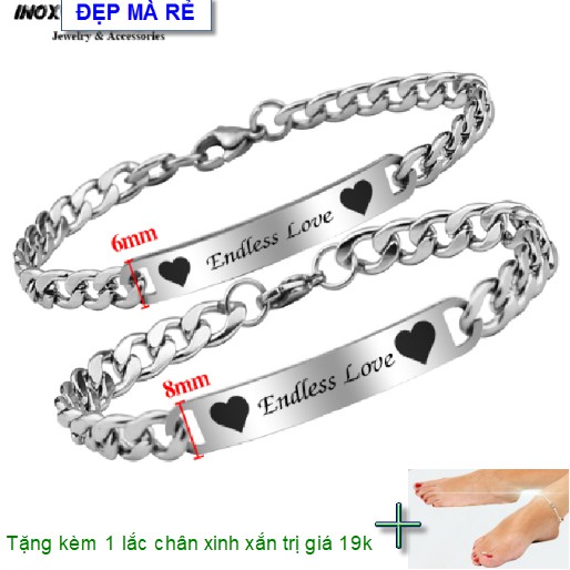(Tặng 1 lắc đeo chân) Lắc tay đôi đẹp khắc chữ Endless Love - Giá bán như trên là 1 cặp = 2 lắc nam nữ như hình