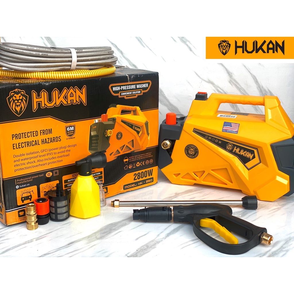 Máy rửa xe Hukan 2800w chỉnh áp thế hệ 2022 tặng dây 16m lỗi đồng 100%