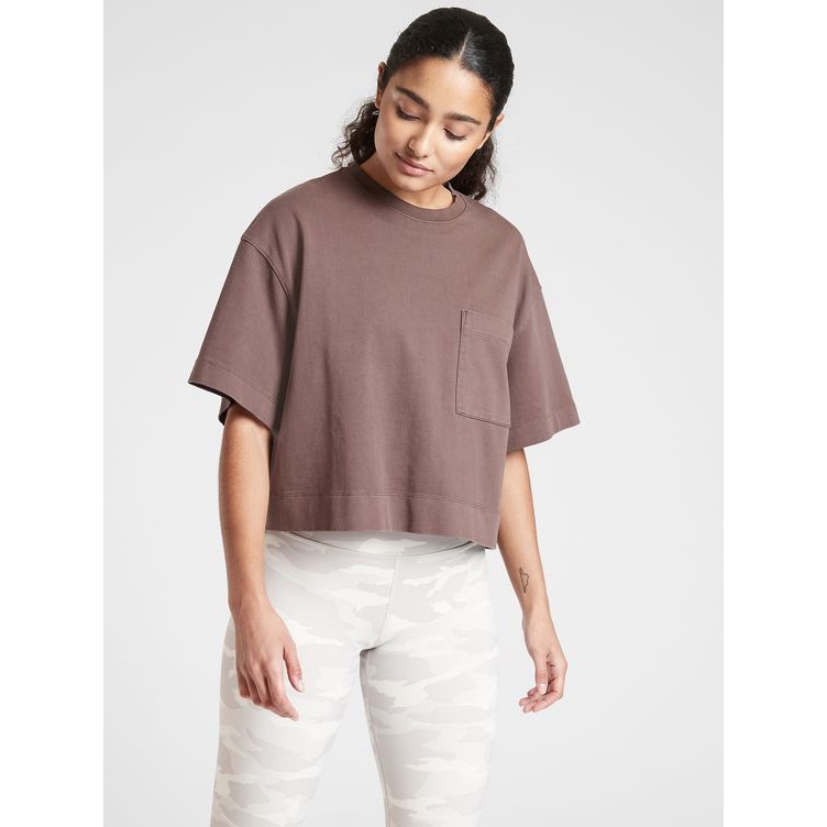 Áo thun dáng rộng oversize Athleta thun siêu dày Heavyweight Cotton Crop Tee 530149