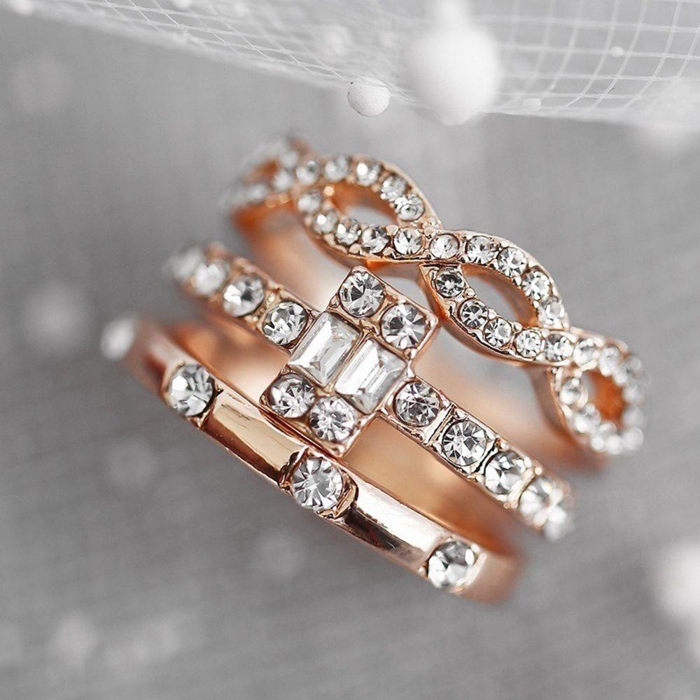 LAY Bộ 3 Nhẫn Đính Hôn Phong Cách Boho Thời Trang