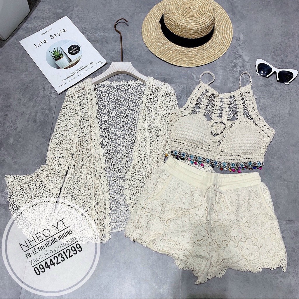 [ĐỒ BƠI, BIKINI, ĐỒ ĐI BIỂN HÓT]Sét 3 trong 1 bộ ren đi biển siêu hót có thể mua rời | BigBuy360 - bigbuy360.vn