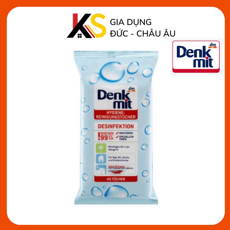 Túi giấy ướt khử khuẩn Denkmit (40 tờ) hàng Đức nhập khẩu