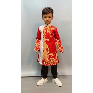 Áo dài gấm cho bé trai thêu hình siêu đẹp ADGT ( không kèm quần )