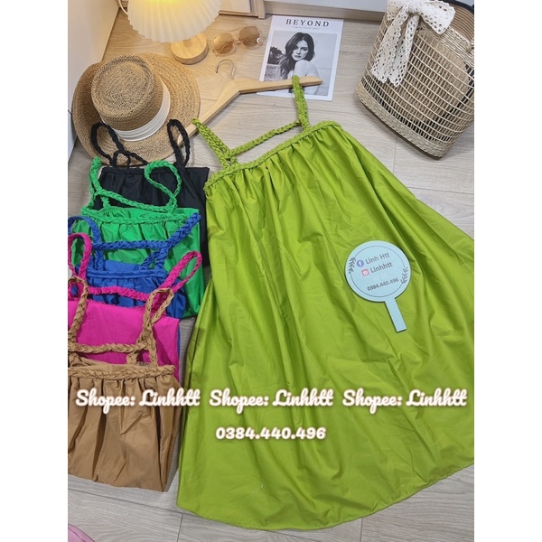 Váy thô dây tết babydoll Ulzzang đầm xuông thô dây đan freesize đầm 2 dây thô thừng