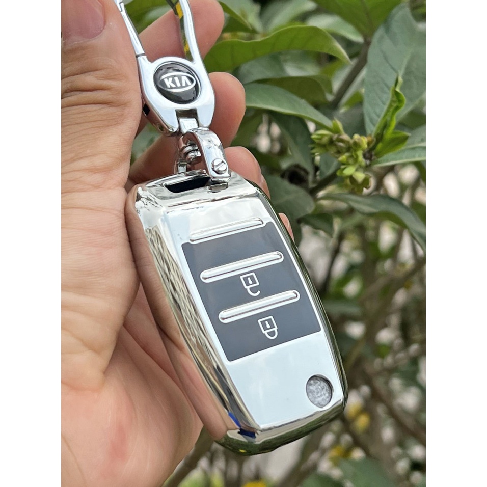 Combo Ốp chìa khóa TPU Mạ Inox xe ô tô KIA Morning bản chìa bật 2 nút
