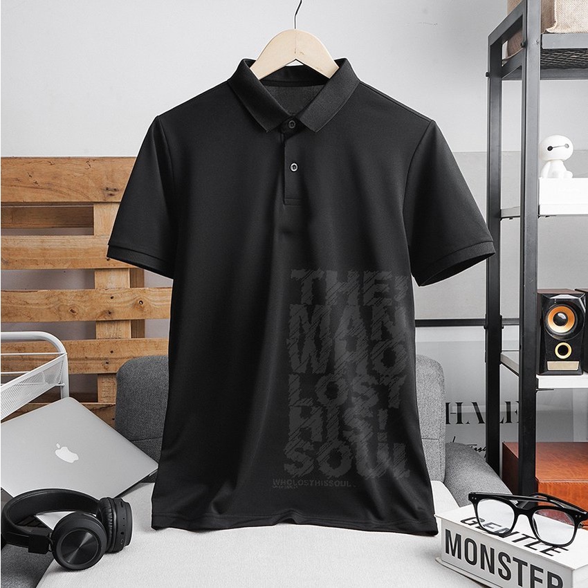 Áo Polo Nam Đen áo thun có cổ Polo phong cách lịch lãm Phông nam cổ trụ in 3D sắc nét chất vải thoáng mát -B&W POLO51