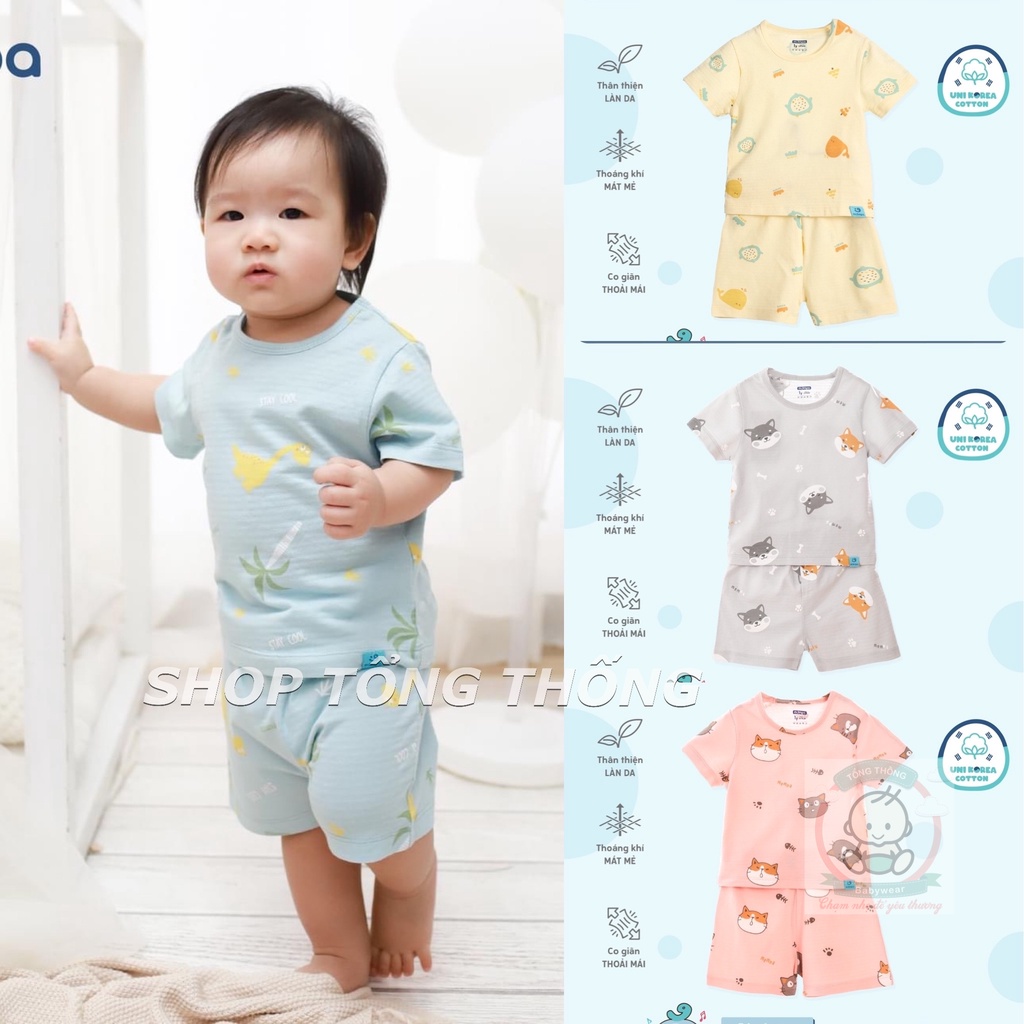 Bộ Mompa cộc tay Cotton giấy Hàn Quốc cao cấp mềm mịn thoáng mát thun giấy siêu xịn in thú cưng cho bé trai bé gái MP610