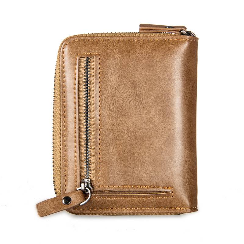 Baoellry Ví nam ngắn PU Leather Money Clip Men Wallet dọc Zip Chain Retro Clip da trẻ