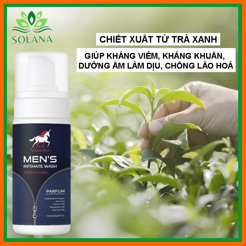 Dung Dịch Vệ Sinh Nam Dạng Bọt Hương Nước Hoa VAMORA MEN'S INTIMATE WASH 100ml Tặng Bông Tẩy Trang Cao Cấp 222 MIếng SOL