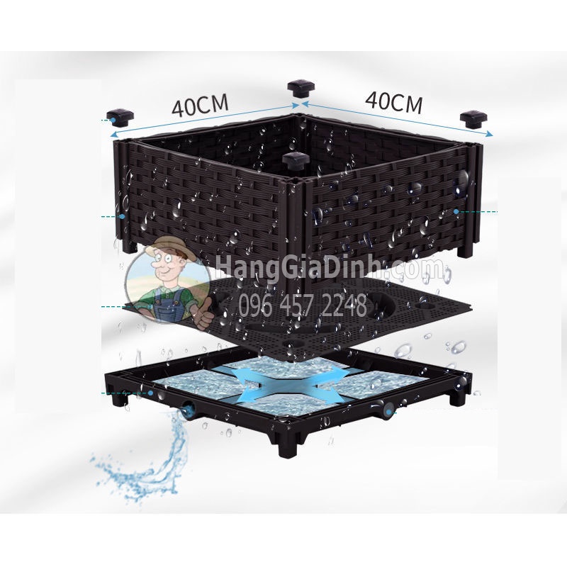 Chậu trồng rau ghép thông minh dài 1.2m rộng 40cm mầu Nâu bền đẹp