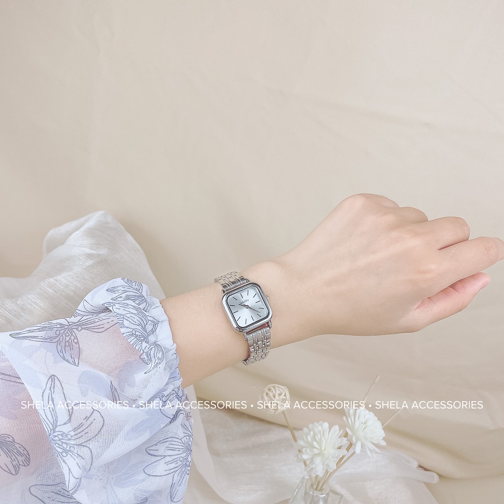 Đồng hồ nữ mặt vuông nhỏ dây kim loại giá rẻ chống nước phong cách Hàn Quốc chính hãng NAIDU ND01