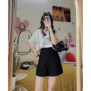 Áo Crotop Nữ, Dệt Kim Motoghi Dáng Ngắn Cổ Đức V Phối Chân Váy Cực Ngầu hàng loại I