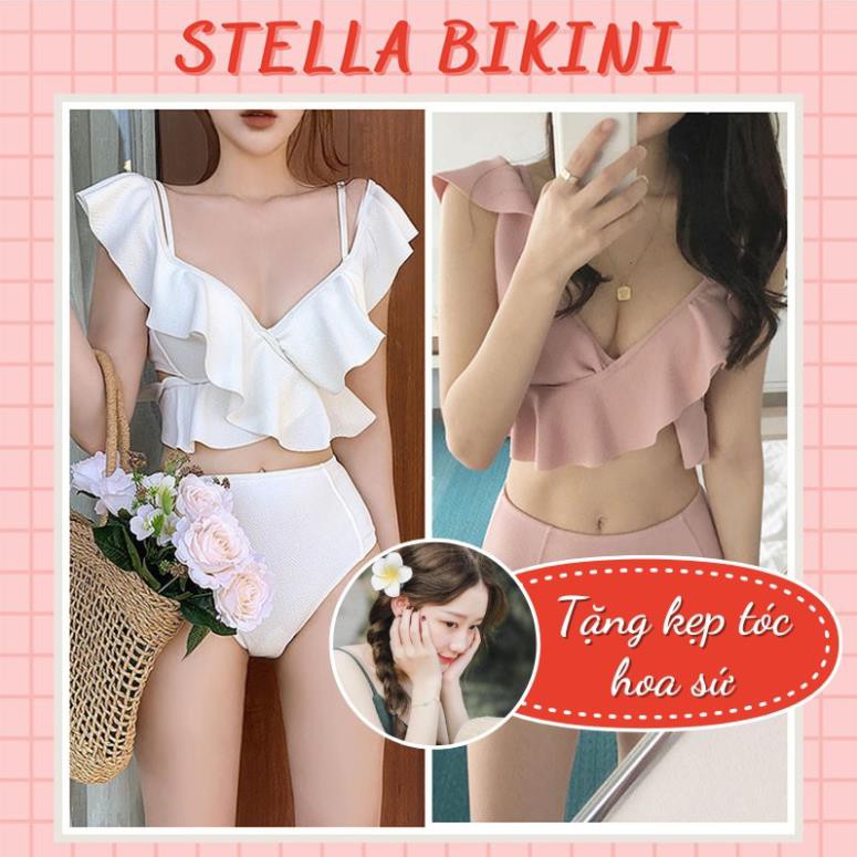 Bikini bèo 2 màu trắng, hồng dễ thương 👙 Bikini 2 mảnh, cạp cao nữ tính 👙 Đồ bơi nữ cực xinh 👙 STELLA ་