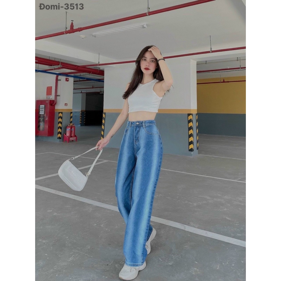 Quần Jean Suông Nữ MunMunStore Quần Jean Baggy Loang Sọc  2 Màu Lưng Cao Hack Dáng 131