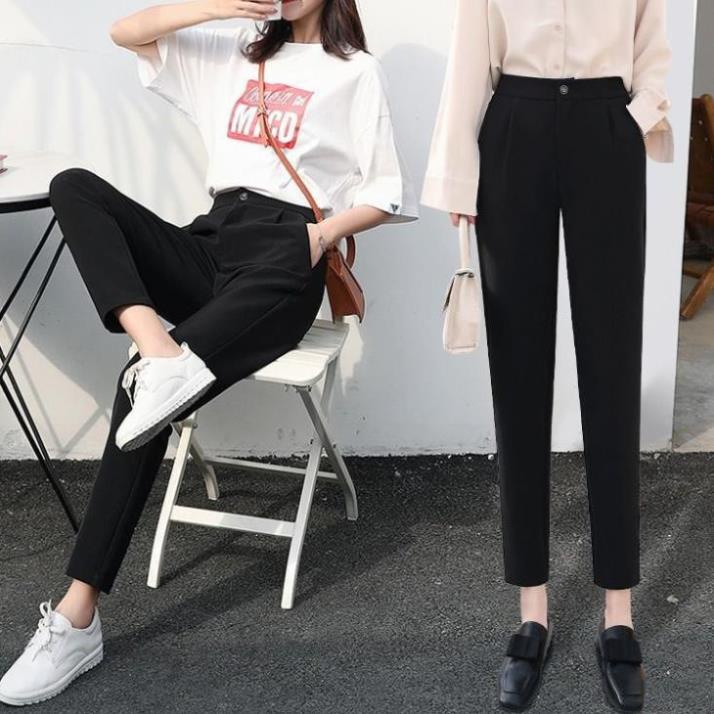 Quần tây công sở nữ lưng cao dáng quần baggy -màu đen ống đứng khóa kéo chất vải tuyết mưa-Mặc đi làm đi chơi