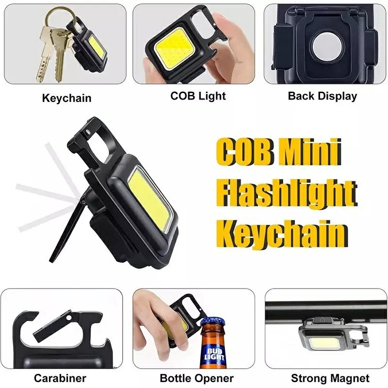 Đèn Led Siêu Sáng COB Mini 800 Lumens Pin Sạc 4 Chế Độ Đèn, Đèn Pin Siêu Sáng Chống Nước Vỏ Thép Đen Có Móc Khóa MKS070 | BigBuy360 - bigbuy360.vn