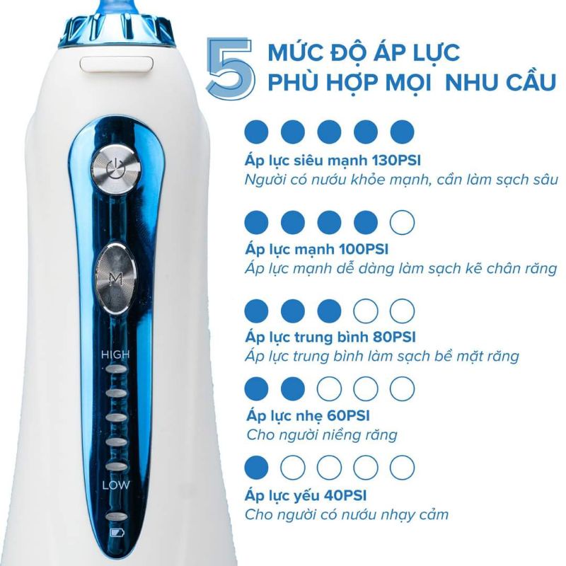 Máy tăm nước H2OFloss HF-9P chống thấm nước, tặng túi vải du lịch, bảo hành 12 tháng, đổi mới 30 ngày