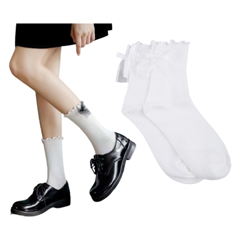 Youyo Vớ Cổ Thuyền Đính Kim Sa Lấp Lánh Viền Bèo Viền Gân Màu Trắng Đen Phong Cách Harajuku Nhật Bản Ngọt Ngào