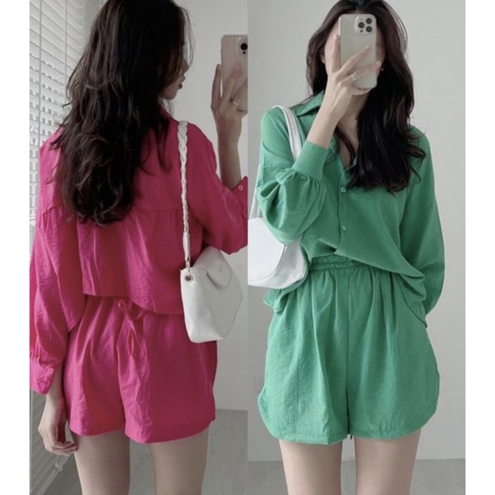 [HÀNG SẴN]SET ÁO THÔ ĐŨI CROPTOP DÂY LƯNG MIX QUẦN SOOC ỐNG RỘNG 214 SIÊU XINH