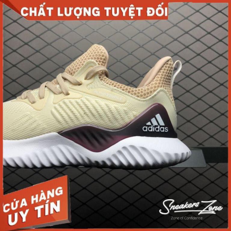 (FREE SHIP + HỘP + QUÀ) Giày thể thao sneaker nam nữ ALPHABOUNCE Beyond 2018 Cream deep red Kem gót đỏ đậm