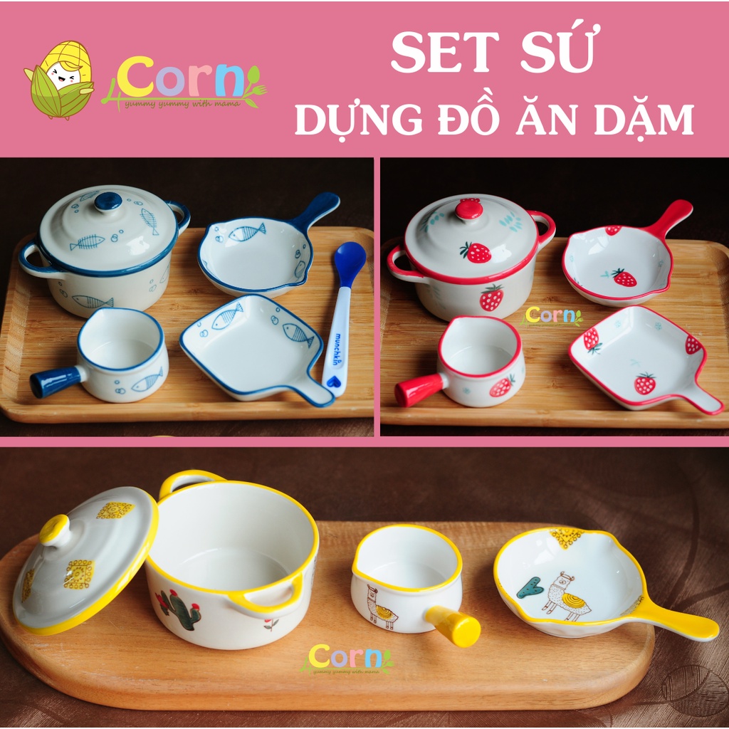Set đồ gốm sứ cao cấp (bát, đĩa, thố, gáo) đựng đồ ăn dặm cho bé