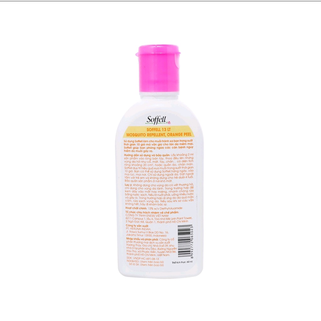 Kem chống muỗi đuổi muỗi Soffell hương thơm dịu nhẹ an toàn cho da chai 60ml