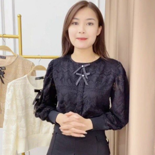 Áo Kiểu Nữ, Dài Tay, Bo chun, Đính Nơ xinh xắn