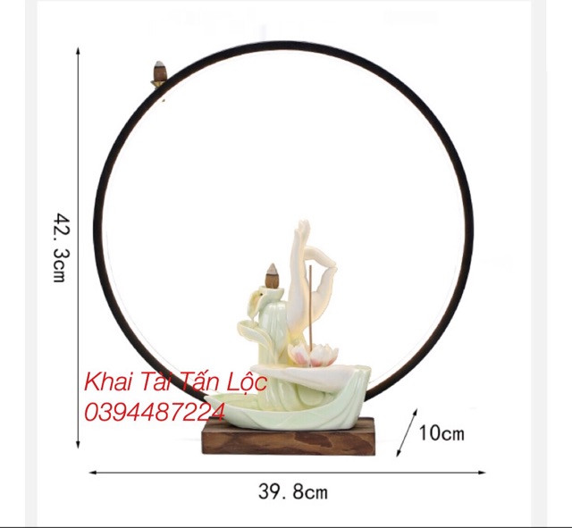 Thác khói trầm tay Phật hoa sen gốm có đế đèn led tặng 10 nụ trầm sạch