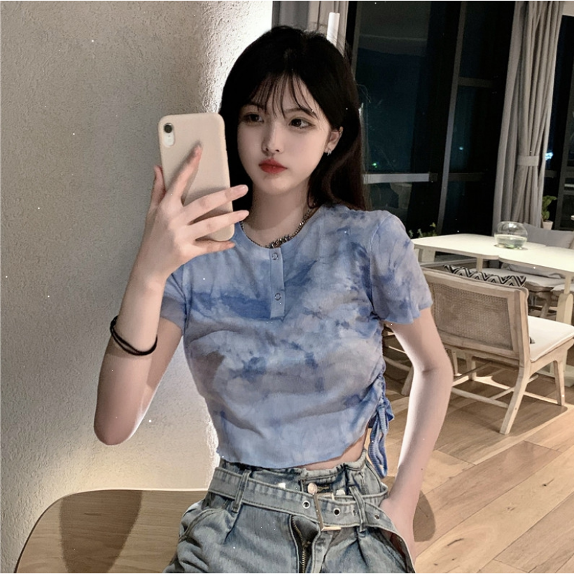 SUXI Áo thun tay ngắn thời trang mùa hè thiết kế dây rút cá tính cho nữ