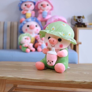 Gấu bông thú nhồi bông heo mũ hoa dễ thương dáng ngồi cute siêu mềm mịn